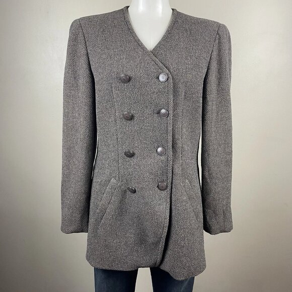 Vintage Giorgio Armani  Brown Double Breasted Wool Blend Preppy Blazer - Picture 1 of 11